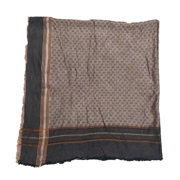 Gucci Vintage Brown Dual-Tone Monogram Orange Stripe Reversible Shawl Wrap Scarf - Picture 4 of 16